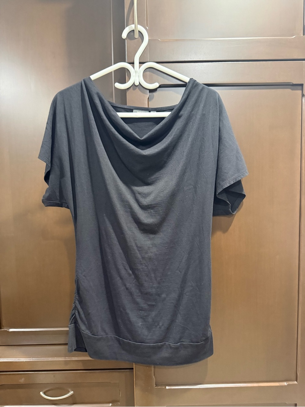 Mexx Black Short Sleeve Draped Neck Tee